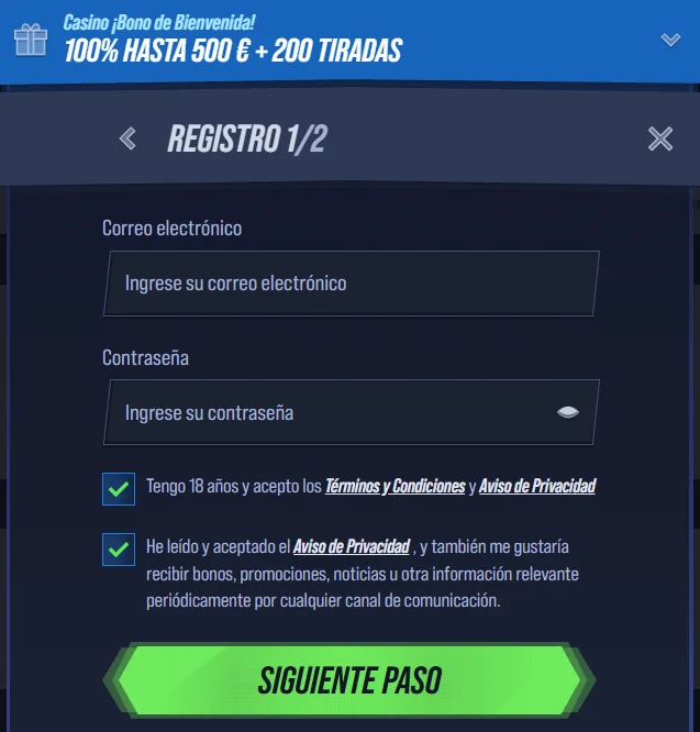 VegasHero Casino Registro Móvil VegasHero Casino formulario de registro en móvil con bono del 100% y 200 tiradas